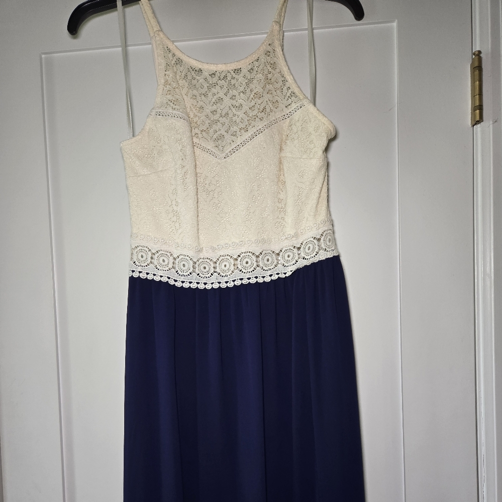 Elegant Lace Top Navy Dress